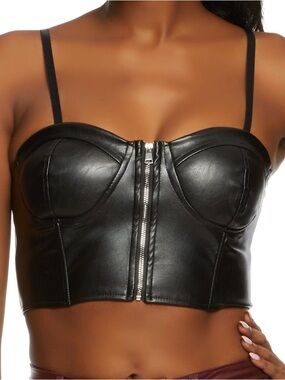 Like an Angel 😇 Black Faux Leather Bustier Top with Silver Zip